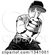 Clipart Of A Grayscale Young Man Giving A Thumb Up Royalty Free Vector Illustration
