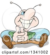 Clipart Of A Cartoon Happy Butterfly Sitting And Twiddling His Thumbs Royalty Free Vector Illustration by dero