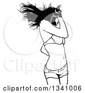 Clipart Of A Black And White Party Woman In A Bikini Top And Shorts Dancing Royalty Free Vector Illustration