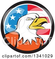 Poster, Art Print Of Cartoon Bald Eagle Head In An American Flag Circle