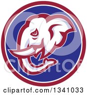 Clipart Of A Retro Elephant Head In A Red White And Blue Circle Royalty Free Vector Illustration