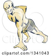 Retro Sketched Or Engraved Man Doing One Handed Push Ups