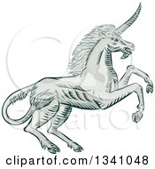 Poster, Art Print Of Retro Sketched Or Engraved Rearing Unicorn
