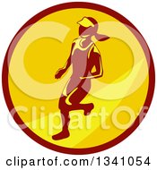 Poster, Art Print Of Retro Female Marathon Runner In A Brown And Yellow Circle