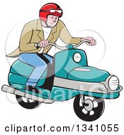 Poster, Art Print Of Cartoon White Man Riding A Scooter