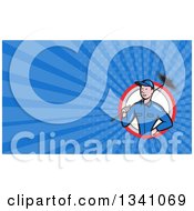 Poster, Art Print Of Cartoon Chimney Sweep Man And Blue Rays Background Or Business Card Design 2