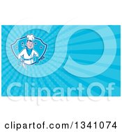 Clipart Of A Retro Cartoon Cowboy Bbq Chef And Blue Rays Background Or Business Card Design Royalty Free Illustration