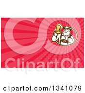 Clipart Of A Retro German Man Holding Up A Mug Of Beer In An Oval And Pink Rays Background Or Business Card Design Royalty Free Illustration by patrimonio