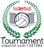 Poster, Art Print Of Volleyball And Net In A Green Wreath With Text