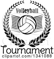 Poster, Art Print Of Black And White Volleyball And Net In A Wreath With Text