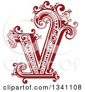 Clipart Of A Retro Red Capital Letter V With Flourishes Royalty Free Vector Illustration