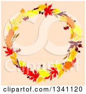 Poster, Art Print Of Colorful Autumn Leaf Wreath Over Pastel Pink 3