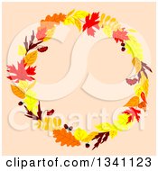 Poster, Art Print Of Colorful Autumn Leaf Wreath Over Pastel Pink 4