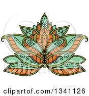 Beautiful Green And Orange Henna Lotus Flower