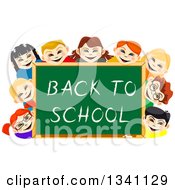 Poster, Art Print Of Happy Children Smiling Around A Back To School Chalk Board