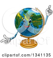 Poster, Art Print Of Cartoon Desk Globe Character Pointing And Holding Up A Finger