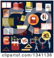 Poster, Art Print Of Flat Design Educational Items On Navy Blue