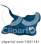 Poster, Art Print Of Cartoon Blue Happy Sting Ray