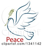 Poster, Art Print Of Sketched Flying Navy Blue Peace Dove With A Branch And Text 3