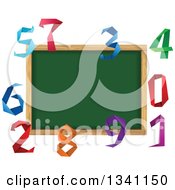 Poster, Art Print Of Blank Chalk Board Surrounded By Colorful Origami Numbers