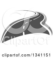 Clipart Of A Grayscale Curvy Two Lane Highway Road Royalty Free Vector Illustration