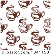 Poster, Art Print Of Seamless Background Pattern Of Steamy Brown Coffee Cups 13