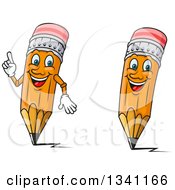 Clipart Of Cartoon Yellow Pencil Characters Royalty Free Vector Illustration