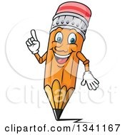 Clipart Of A Cartoon Yellow Pencil Character Holding Up A Finger Royalty Free Vector Illustration