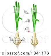 Cartoon Face Hands And Green Onions Or Scallions