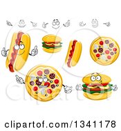 Clipart Of Cartoon Hot Dogs Pizzas And Cheeseburgers Royalty Free Vector Illustration