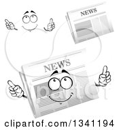 Clipart Of A Cartoon Face Hands And Newspapers 5 Royalty Free Vector Illustration