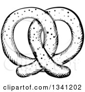 Clipart Of A Black And White Sketched Soft Pretzel Royalty Free Vector Illustration