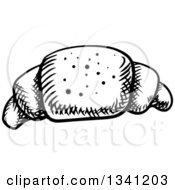 Clipart Of A Black And White Sketched Croissant Royalty Free Vector Illustration