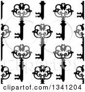 Clipart Of A Seamless Background Pattern Of Ornate Black Vintage Skeleton Keys On White 7 Royalty Free Vector Illustration