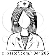Clipart Of A Black And White Sketched Faceless Female Nurse Royalty Free Vector Illustration by Vector Tradition SM