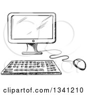 Clipart Of A Black And White Sketched Desktop Computer Royalty Free Vector Illustration by Vector Tradition SM