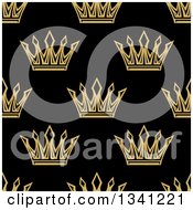 Clipart Of A Seamless Pattern Background Of Gold Crowns On Black Royalty Free Vector Illustration