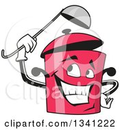 Poster, Art Print Of Cartoon Grinning Pink Pot Character Holding A Soupl Ladel