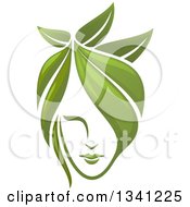 Womans Face With Green Leaf Hair