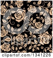 Poster, Art Print Of Seamless Pattern Of Tan Roses On Black 5