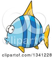 Poster, Art Print Of Cartoon Chubby Blue Striped Marine Fish