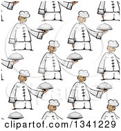 Poster, Art Print Of Seamless Background Pattern Of An Asian Chef Holding A Cloche