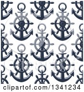Poster, Art Print Of Seamless Background Pattern Of Navy Blue Anchors 5