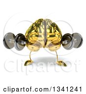 Clipart Of A 3d Gold Brain Character Working Out With Dumbbells Royalty Free Illustration
