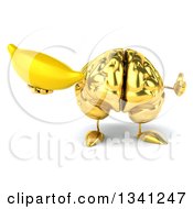 Clipart Of A 3d Gold Brain Character Holding A Banana And Giving A Thumb Up Royalty Free Illustration by Julos