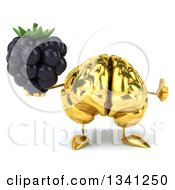 Clipart Of A 3d Gold Brain Character Holding A Blackberry And Giving A Thumb Up Royalty Free Illustration by Julos