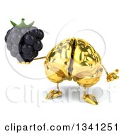 Clipart Of A 3d Gold Brain Character Holding A Blackberry And Shrugging Royalty Free Illustration by Julos