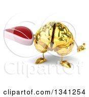 Clipart Of A 3d Gold Brain Character Shrugging And Holding A Beef Steak Royalty Free Illustration by Julos