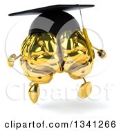 Clipart Of A 3d Gold Brain Character Graduate Running Royalty Free Illustration by Julos