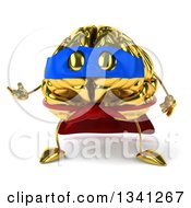 Clipart Of A 3d Gold Brain Super Hero Character Presenting Royalty Free Illustration by Julos